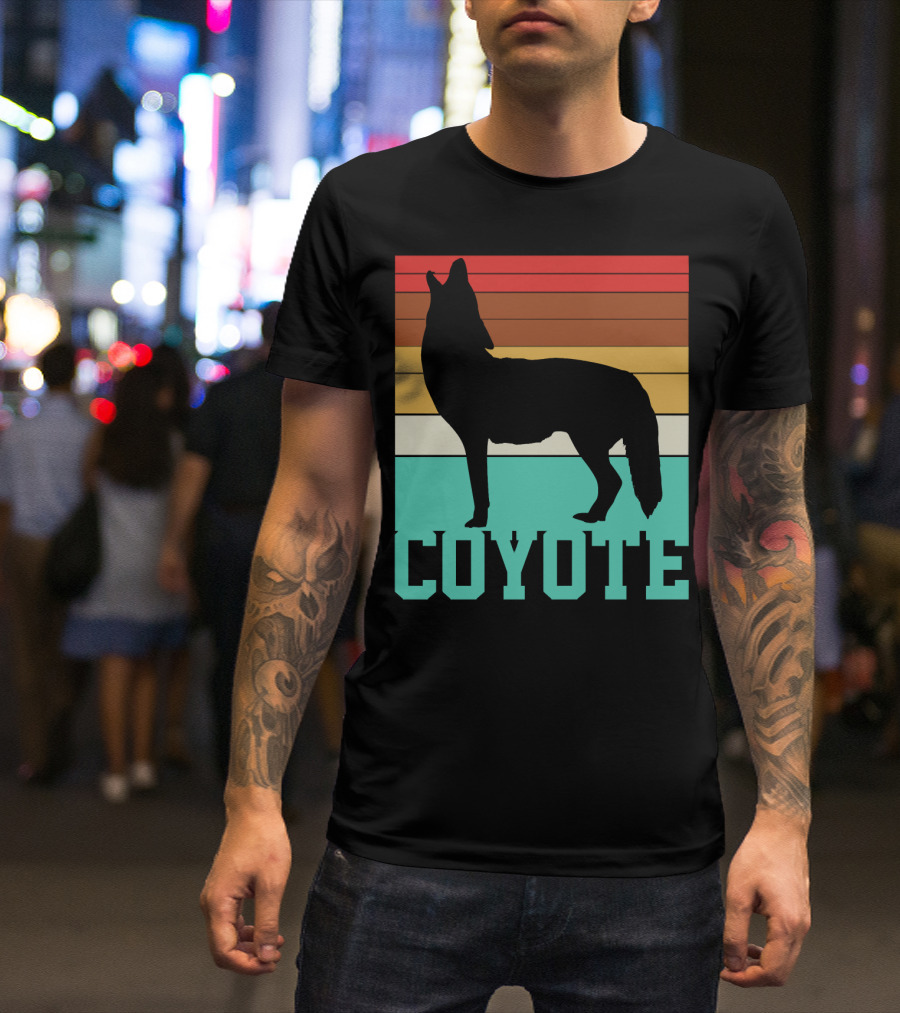 Coyote Silhouette Retro Horizon Stripes T-Shirt
