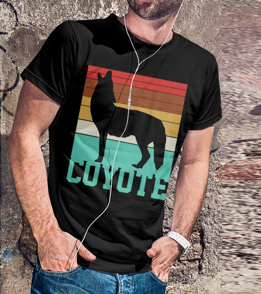 Coyote Silhouette Retro Horizon Stripes T-Shirt