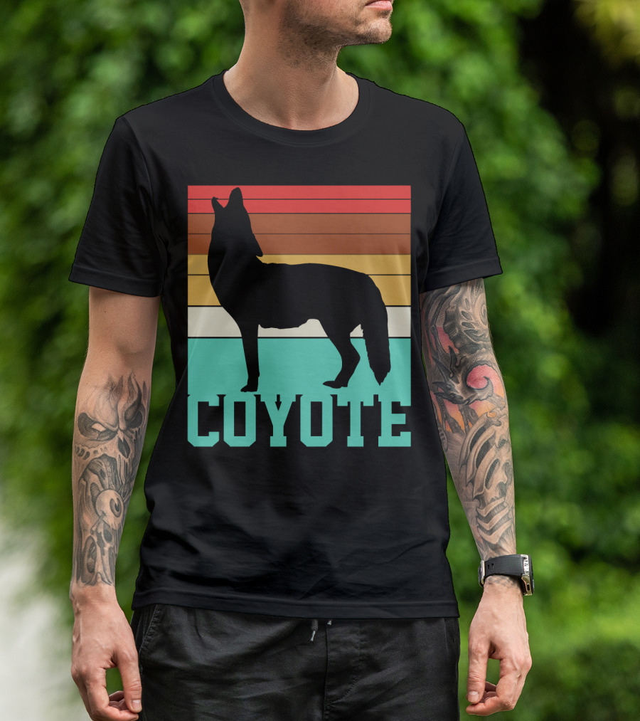 Coyote Silhouette Retro Horizon Stripes T-Shirt