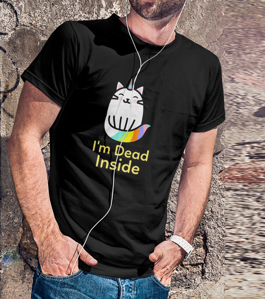 I'm Dead Inside Ironic Unicorn Cat With Rainbow Tail T-Shirt