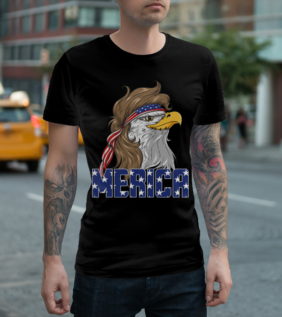 Eagle With Mullet Bandana Merica Stars And Stripes 4th Of July T-Shirt