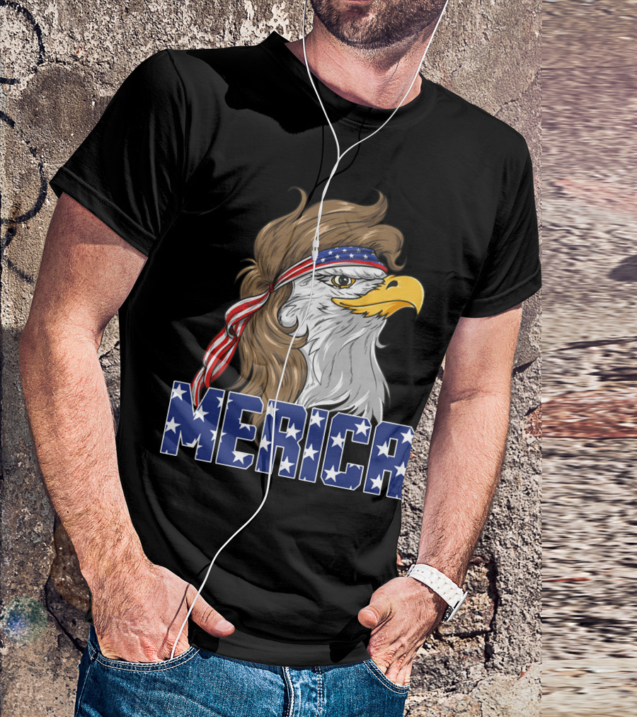 Eagle With Mullet Bandana Merica Stars And Stripes 4th Of July T-Shirt