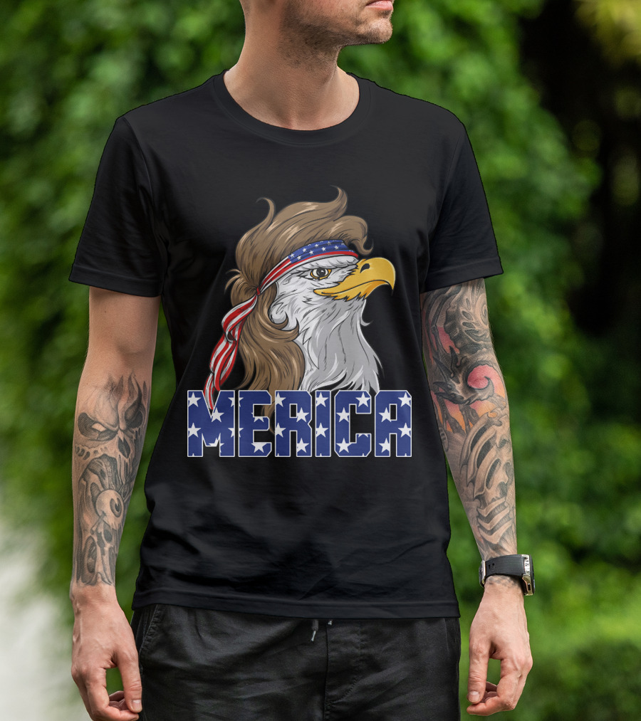 Eagle With Mullet Bandana Merica Stars And Stripes 4th Of July T-Shirt