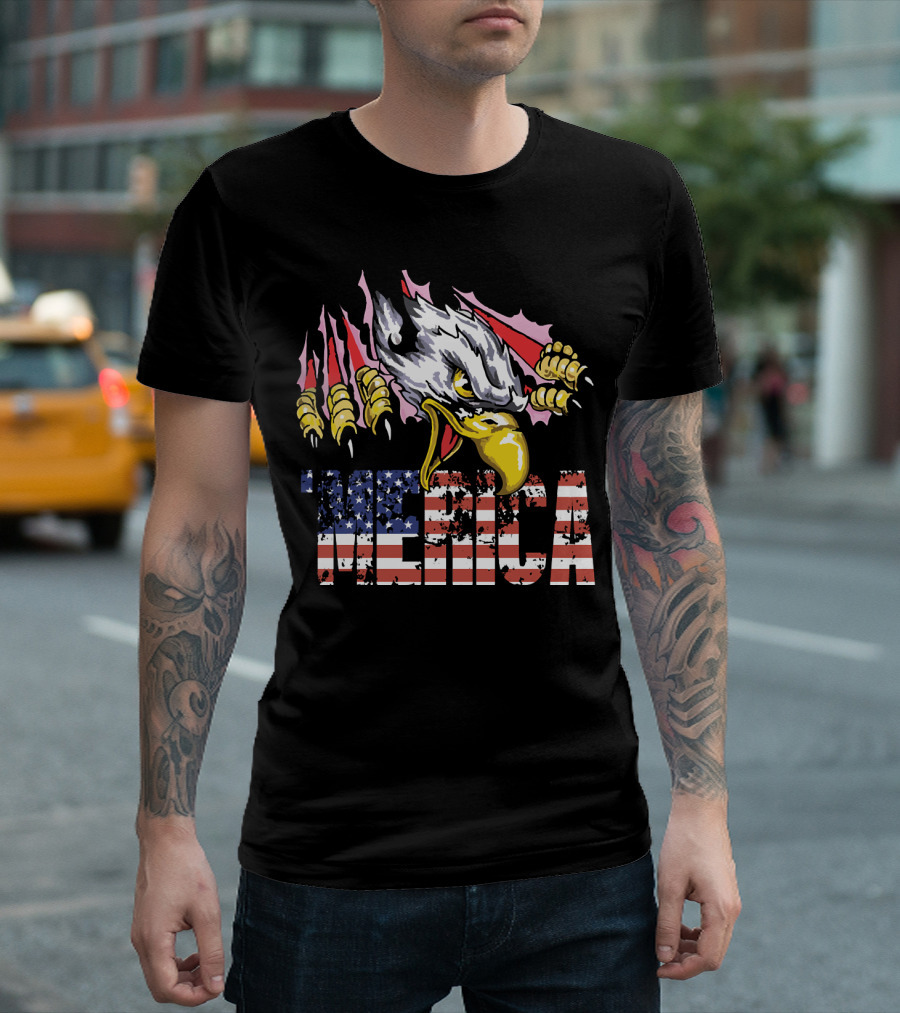 Merica American Eagle Patriotic United States Flag Claw July 4th T-Shirt