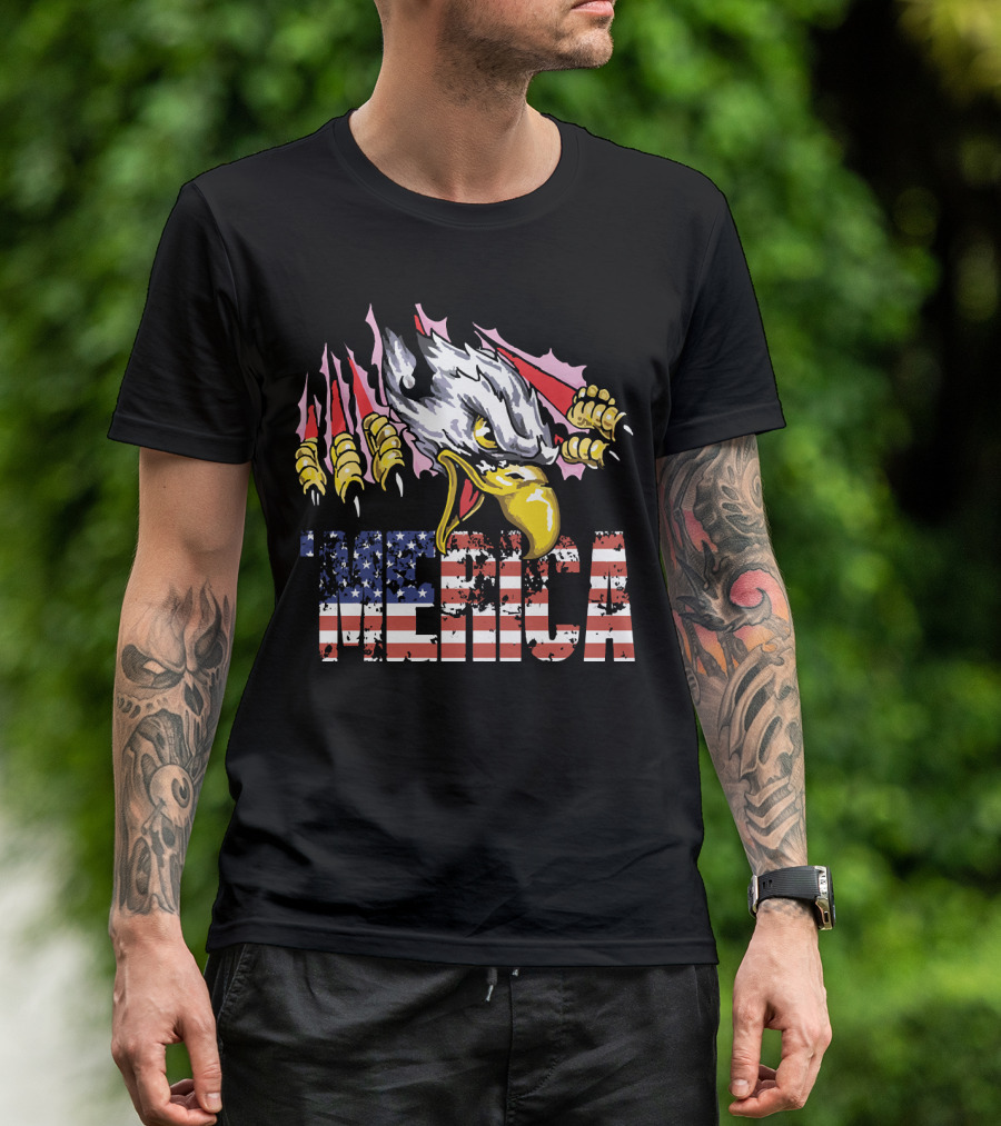 Merica American Eagle Patriotic United States Flag Claw July 4th T-Shirt