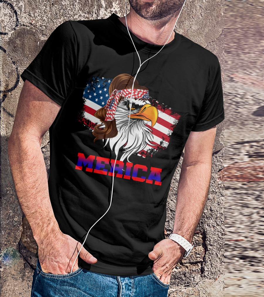 Merica Eagle With American Flag Bandana Patriotic 4th Of July T-Shirt