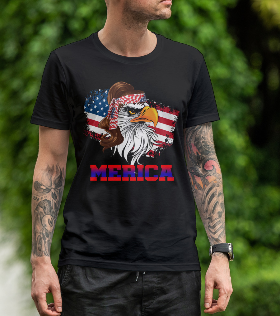 Merica Eagle With American Flag Bandana Patriotic 4th Of July T-Shirt