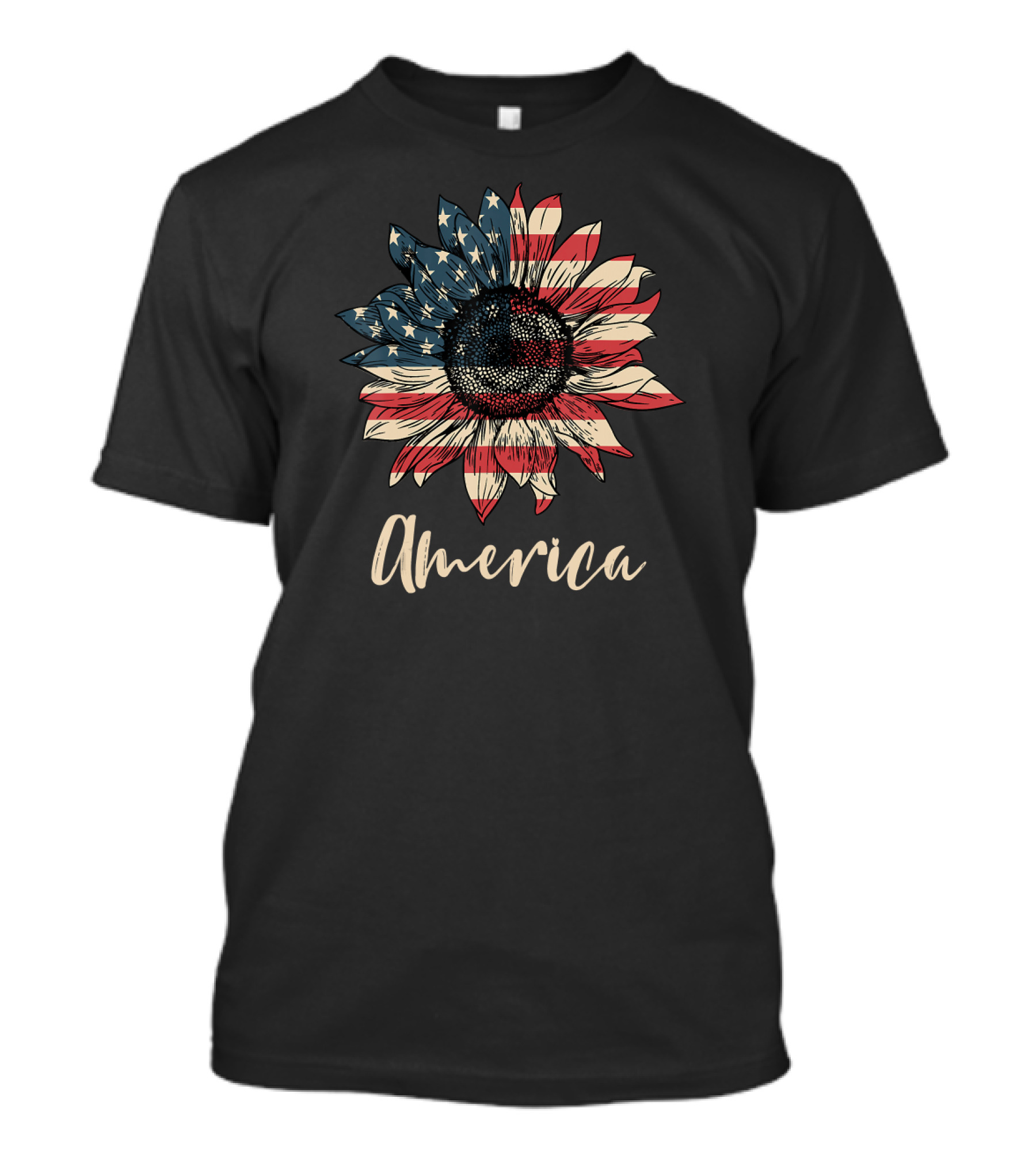 America Patriotic Sunflower Flag 4th July T-Shirt