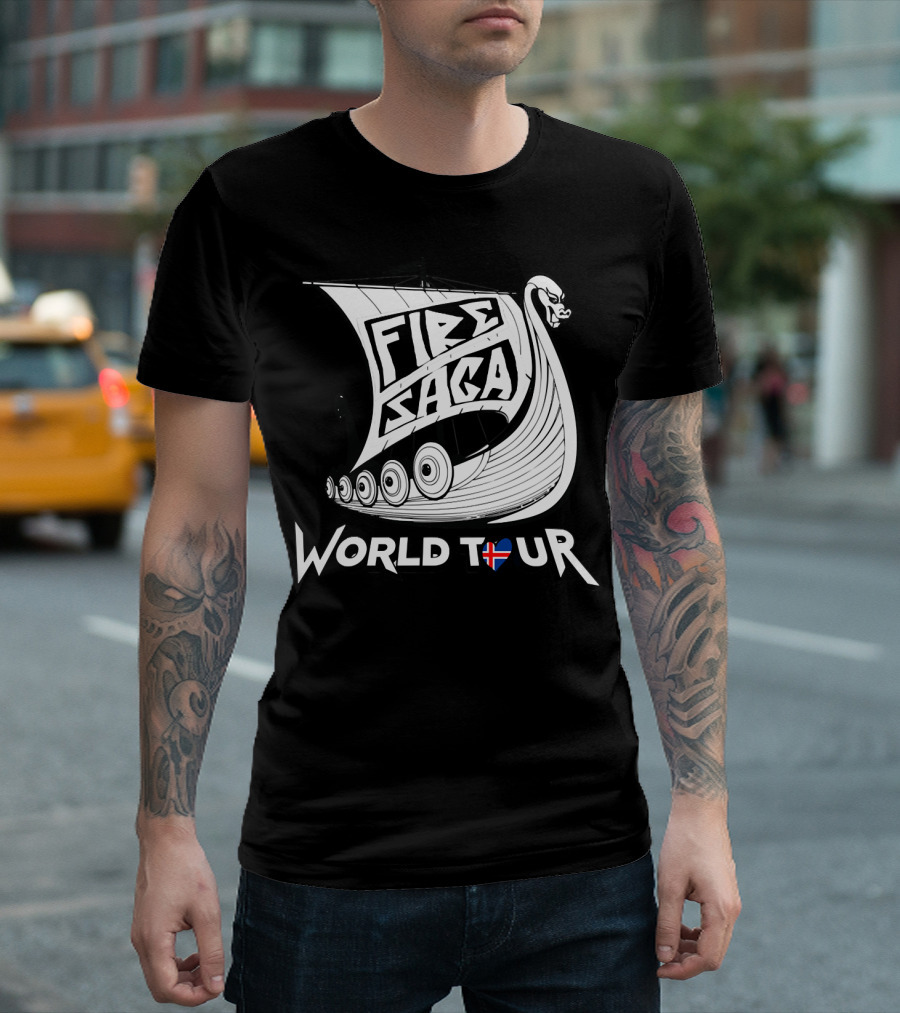 Fire Saga World Tour Viking Ship Scandinavian Flag T-Shirt