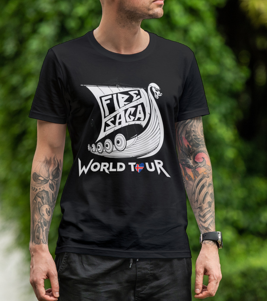 Fire Saga World Tour Viking Ship Scandinavian Flag T-Shirt