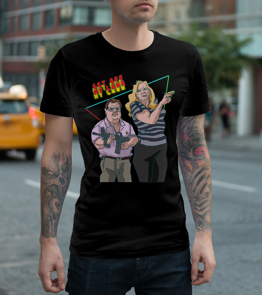 Get Off My Lawn Ken and Karen Armed Stand Off T-Shirt