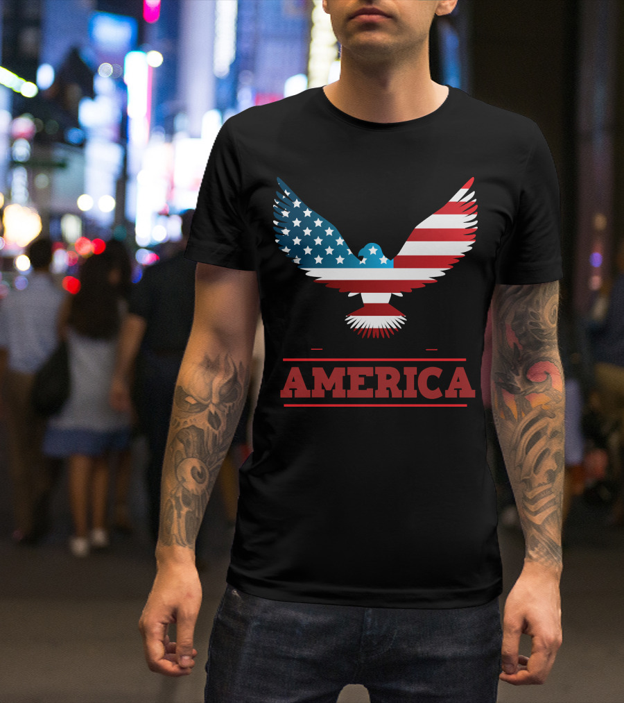 GOD BLESS AMERICA American Flag Bald Eagle T-Shirt