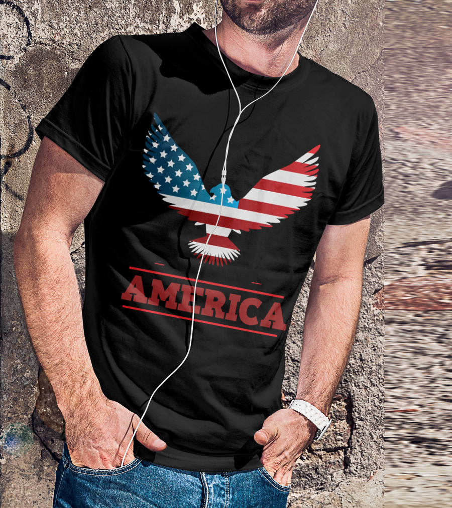 GOD BLESS AMERICA American Flag Bald Eagle T-Shirt