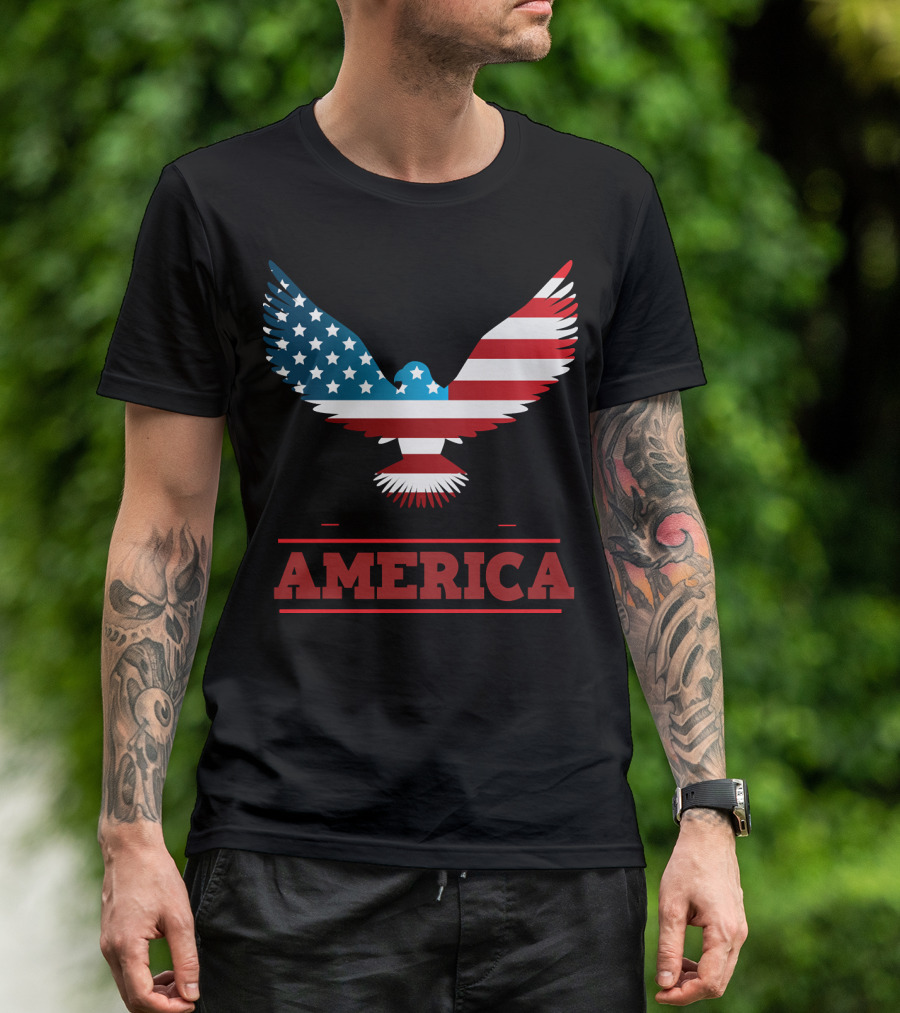 GOD BLESS AMERICA American Flag Bald Eagle T-Shirt