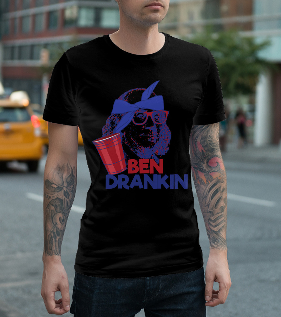 Ben Drankin 4th of July Red Cup Blue Bandana Glasses T-Shirt