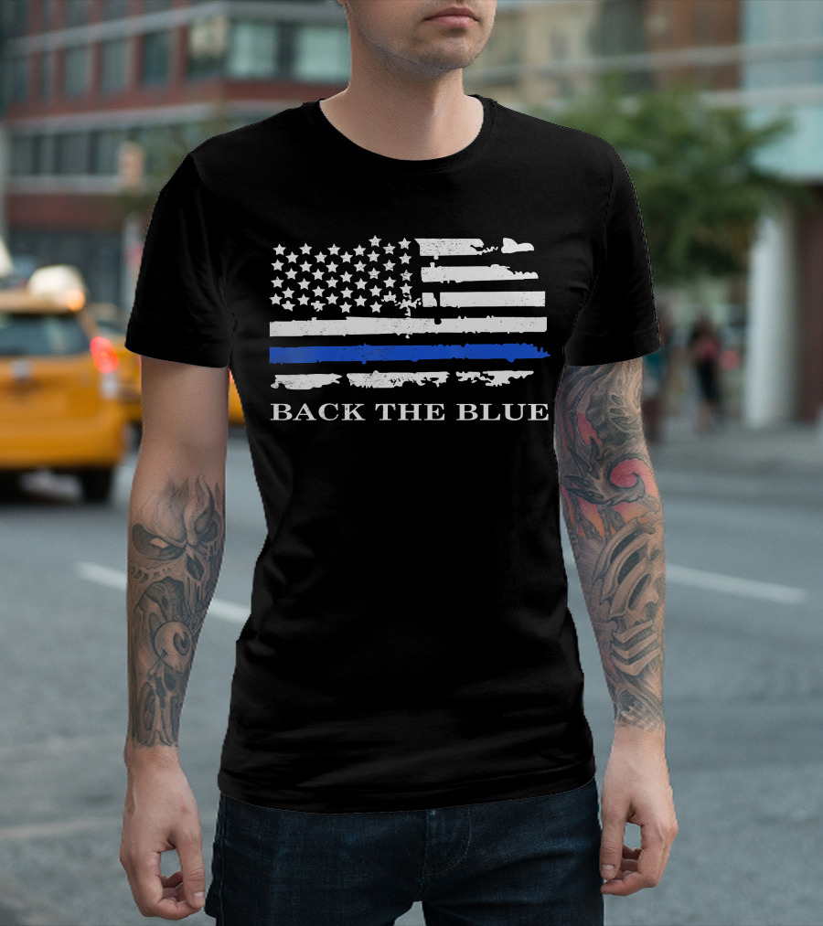 Back The Blue American Flag Police Support Thin Blue Line Stars Stripes T-Shirt