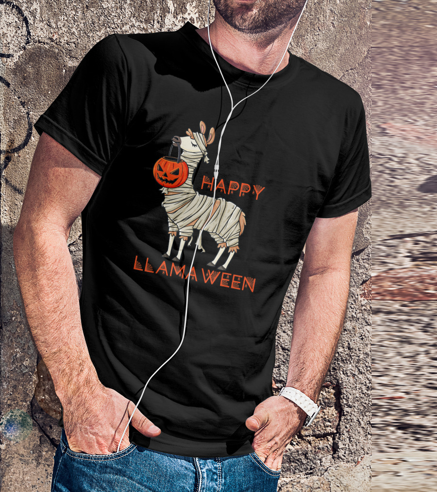 Happy Llamaween Pumpkin Mummy Llama Halloween Girls Boys T-Shirt