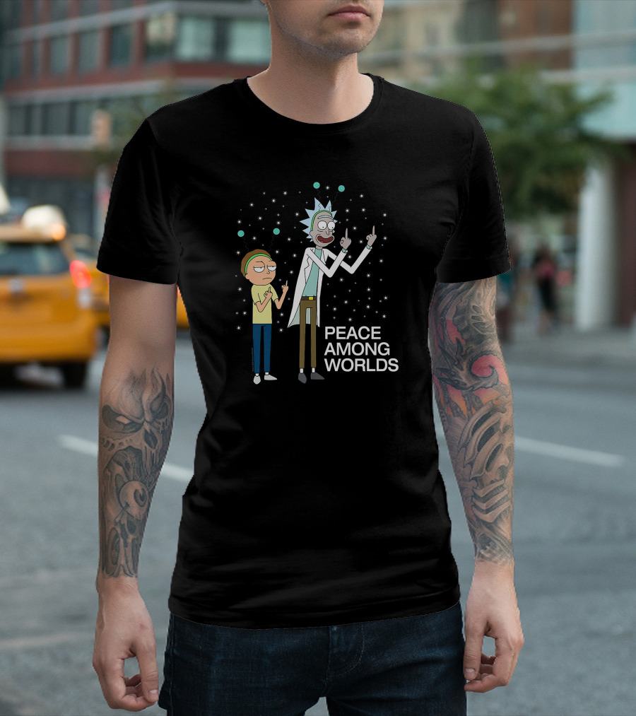 Peace Among Worlds Rick and Morty Middle Finger Gesture Scene T-Shirt