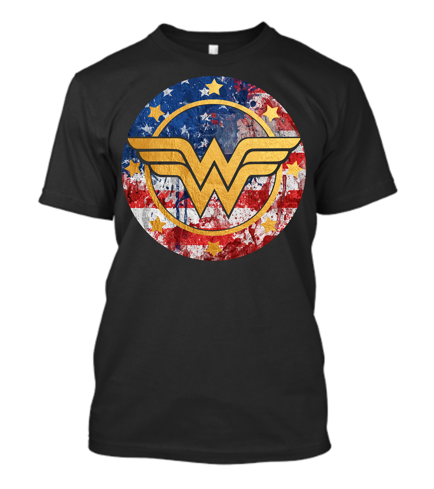 America Wonder Woman Classic Logo Stars And Stripes Background T-Shirt