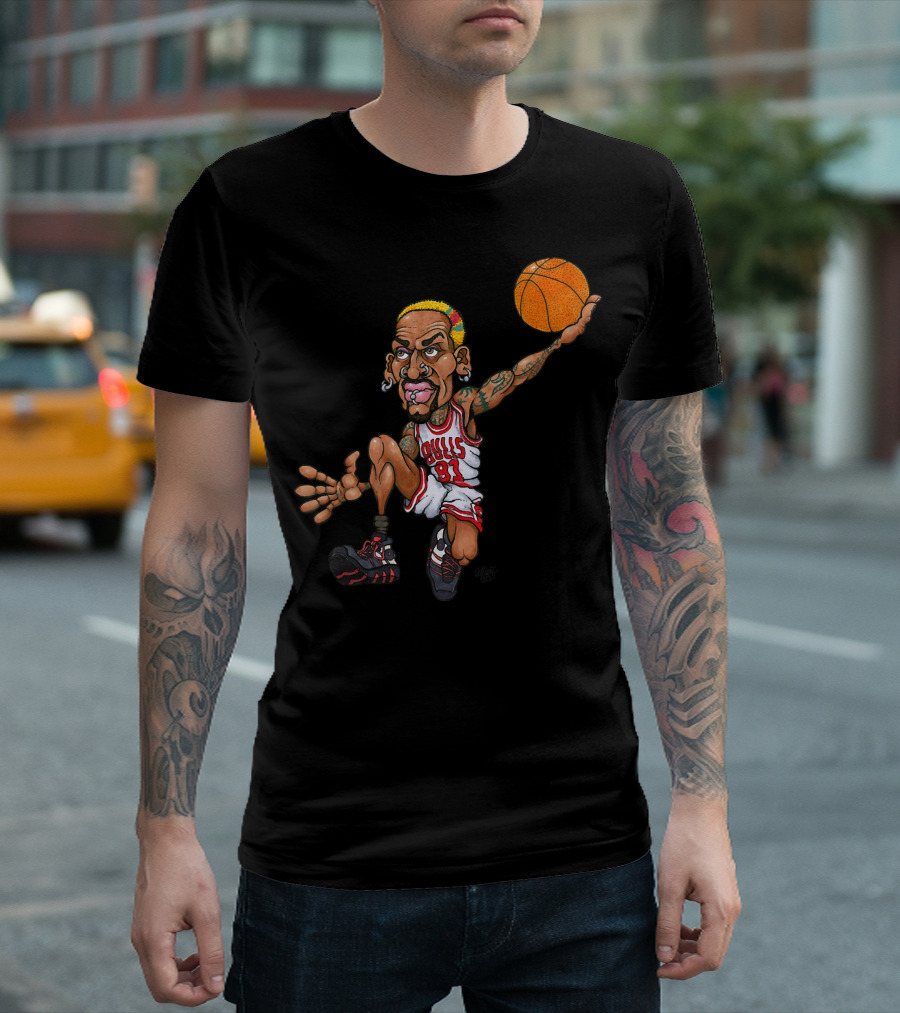 Dennis Rodman Bulls 91 Cartoon Basketball Character T-Shirt