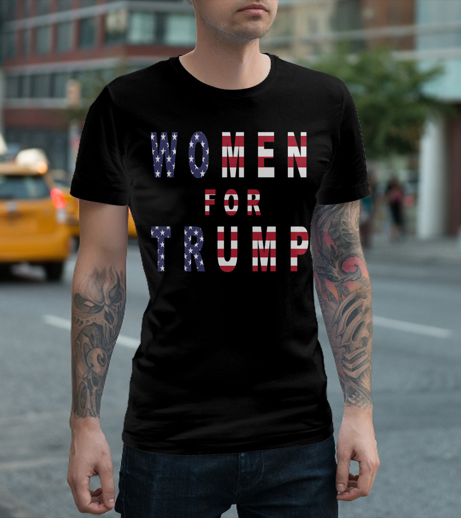 WOMEN FOR TRUMP American Flag Pattern Text T-Shirt