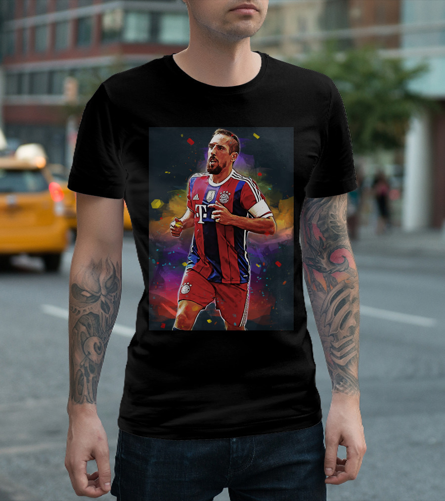 Franck Ribery Bayern Munich Football Star in Vibrant Digital Painting T-Shirt