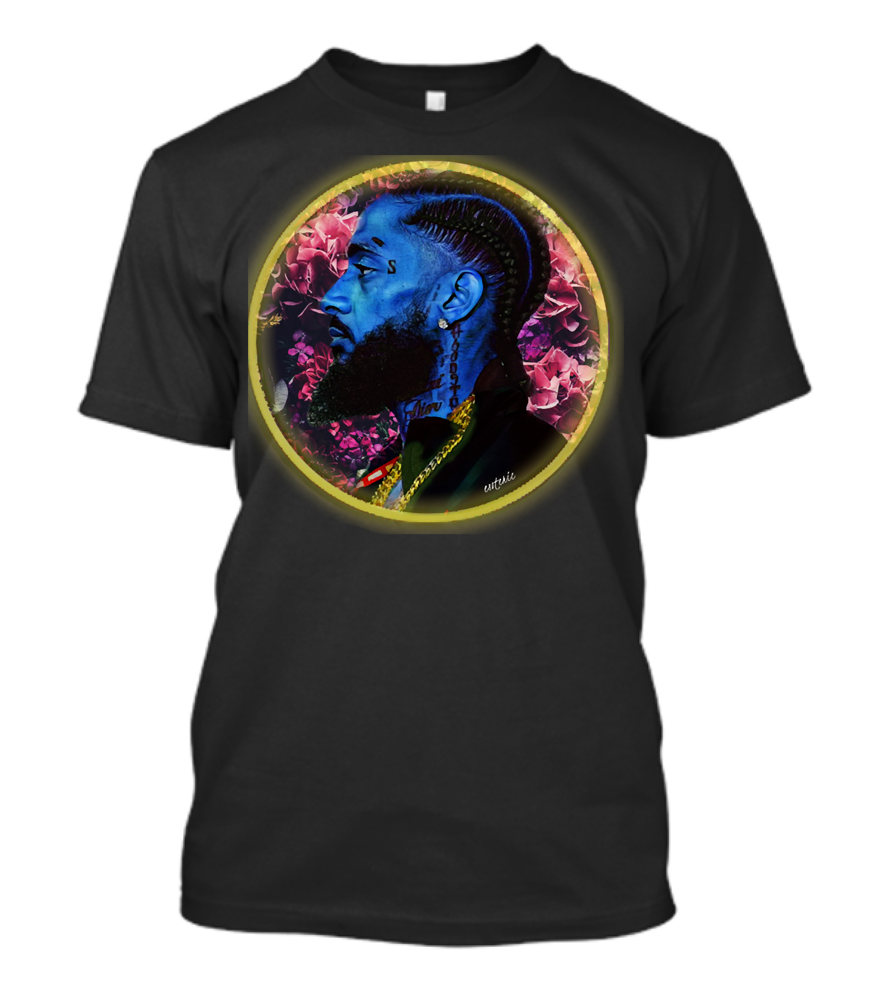 Rest In Power Nipsey Blue Portrait With Floral Halo T-Shirt