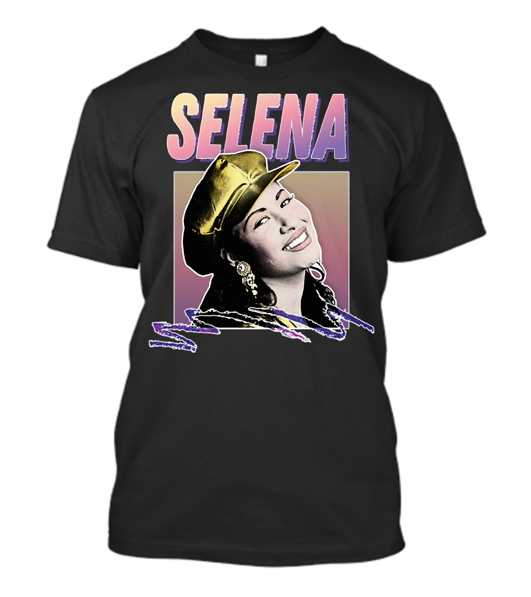 Selena Gradient Logo With Smiling Portrait And Gold Hat T-Shirt