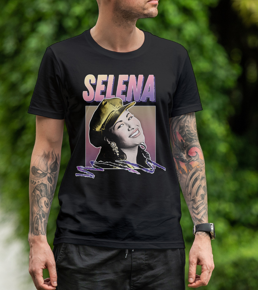 Selena Gradient Logo With Smiling Portrait And Gold Hat T-Shirt