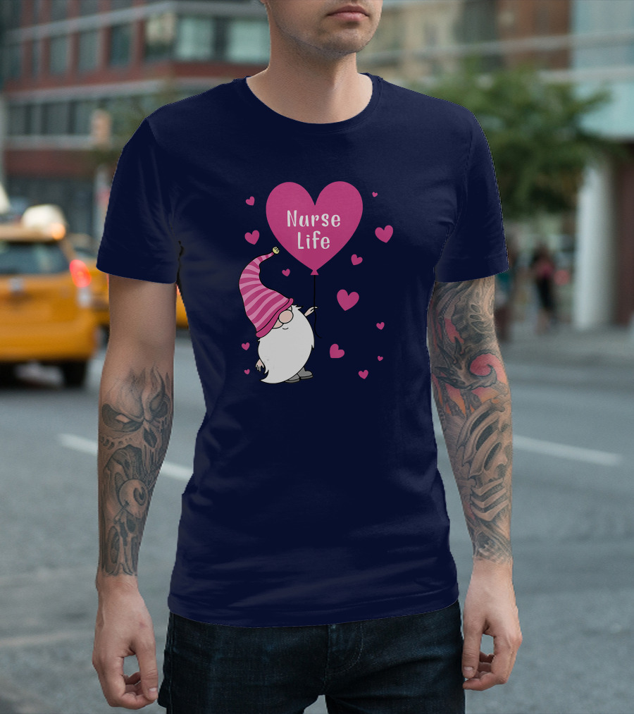 Valentine Gnome Nurse Life Heart Balloon T-Shirt