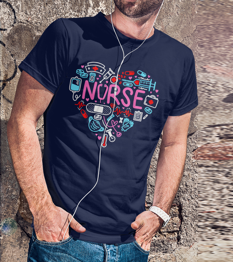 Nurse RN Life Nursing Student Love Medical Icons Heart T-Shirt