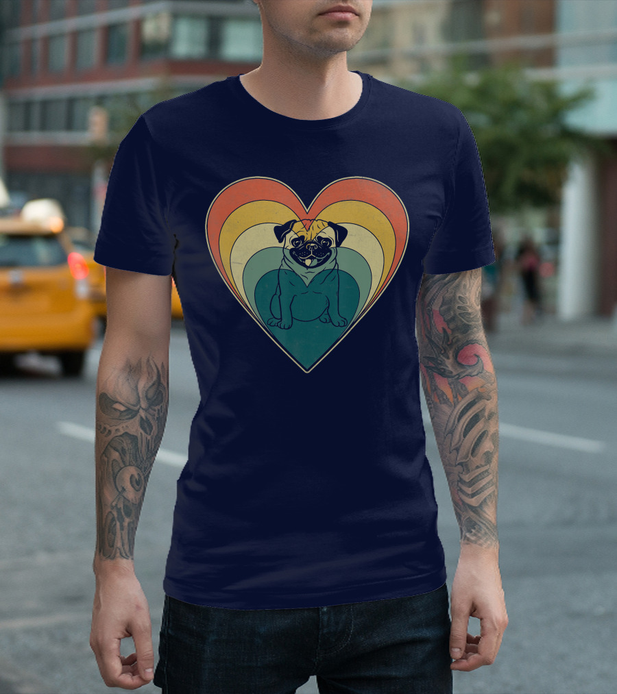 Retro Vintage Pug Heart Valentines Day Multicolor Layers T-Shirt