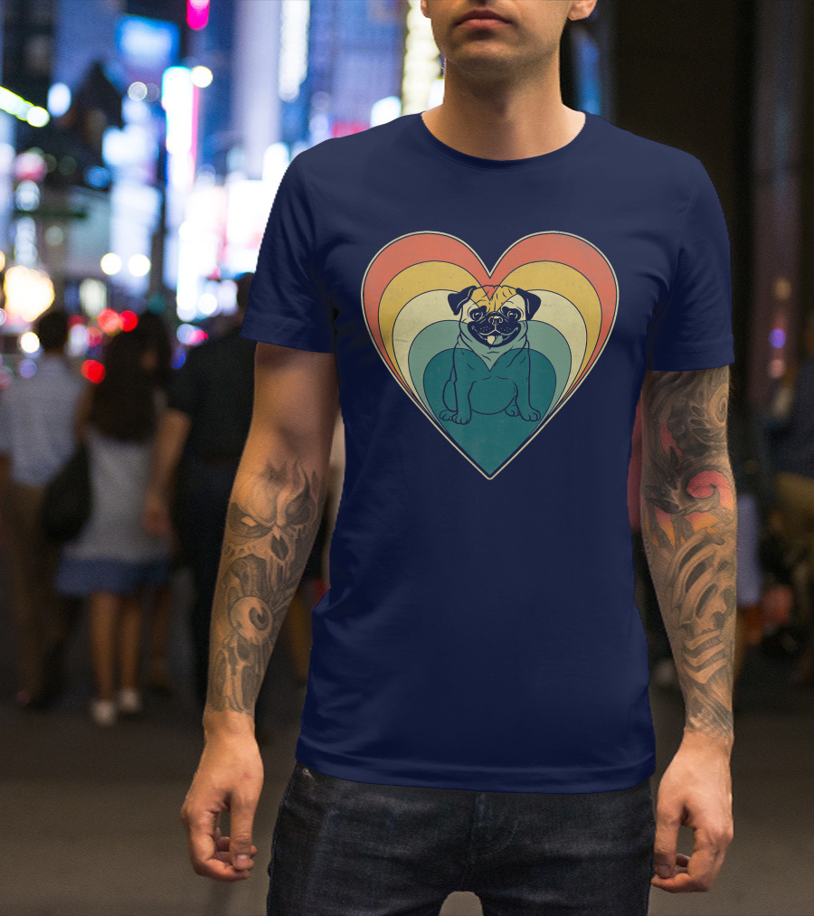 Retro Vintage Pug Heart Valentines Day Multicolor Layers T-Shirt