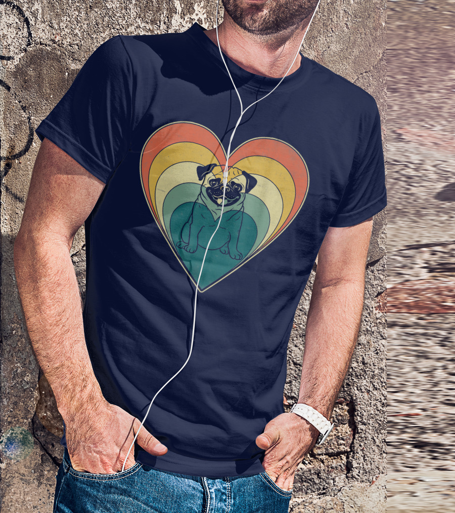 Retro Vintage Pug Heart Valentines Day Multicolor Layers T-Shirt