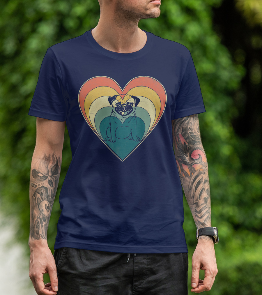 Retro Vintage Pug Heart Valentines Day Multicolor Layers T-Shirt