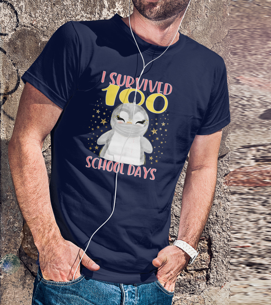 I Survived 100 School Days Cute Penguin Stars T-Shirt