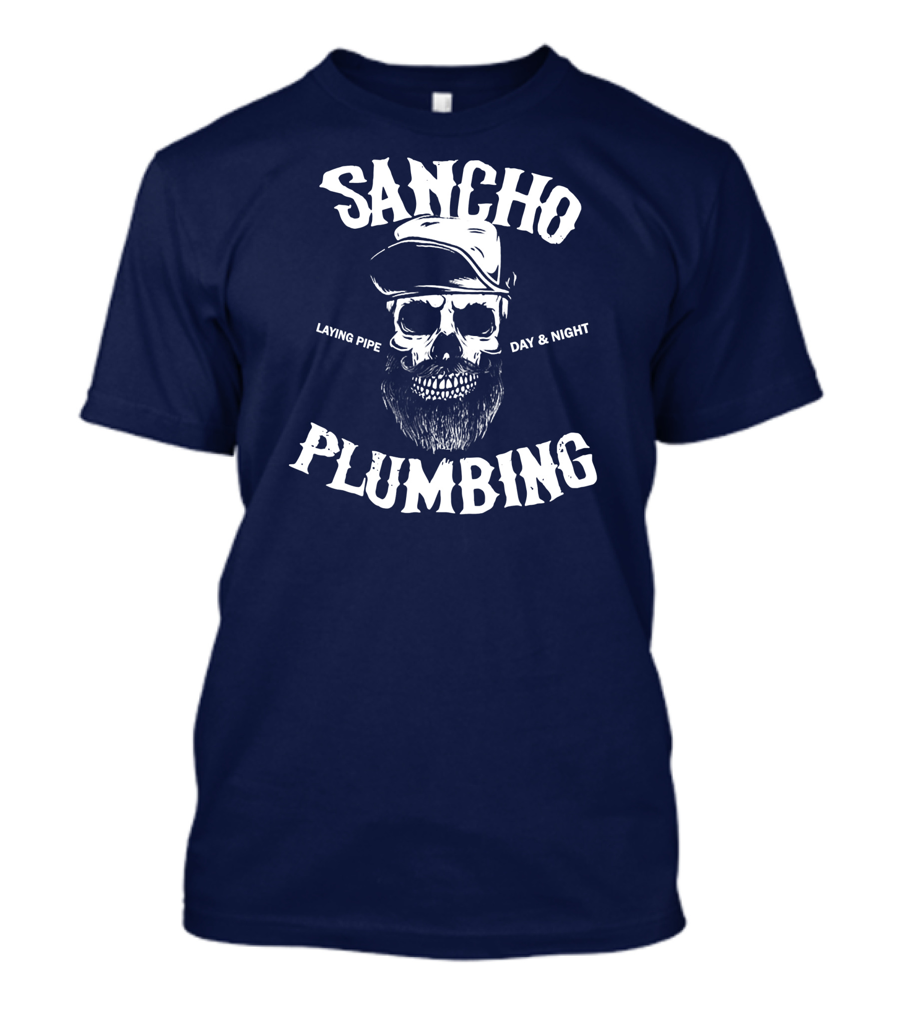 Sancho Laying Pipe Day And Night Skull Design Plumbing T-Shirt