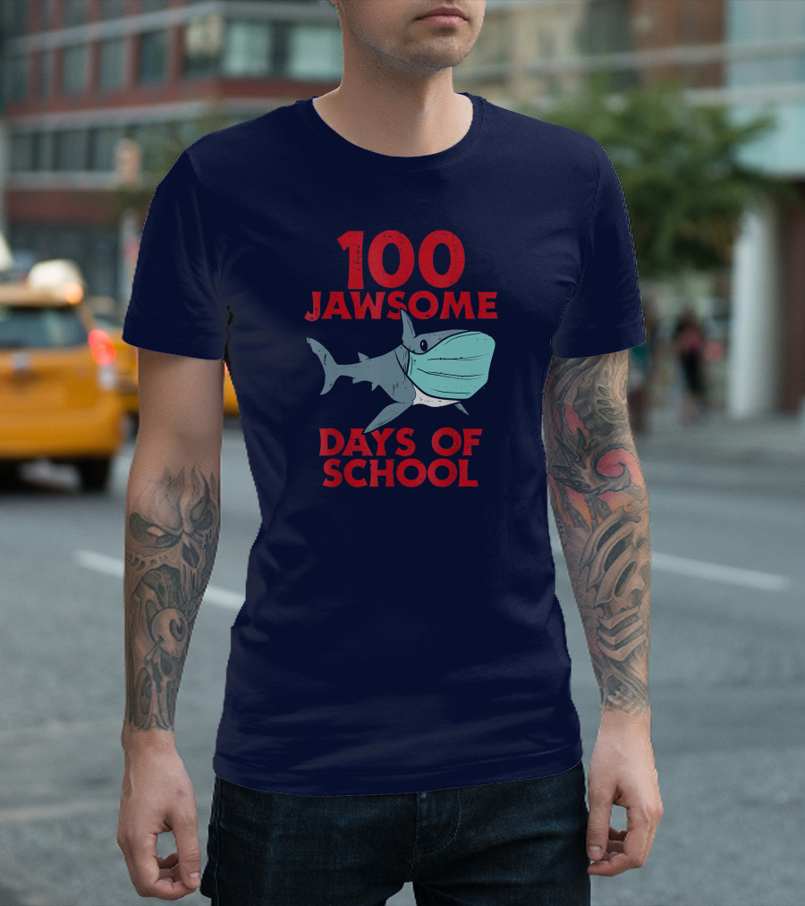 100 Jawsome Days of School Shark Wearing Mask T-Shirt