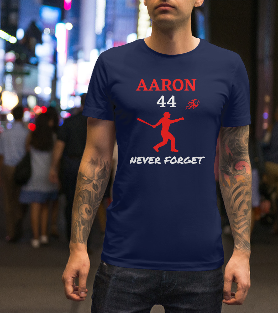 Aaron 44 Never Forget Baseball Jersey Hank HOF Milwaukee Atlanta Outfield T-Shirt