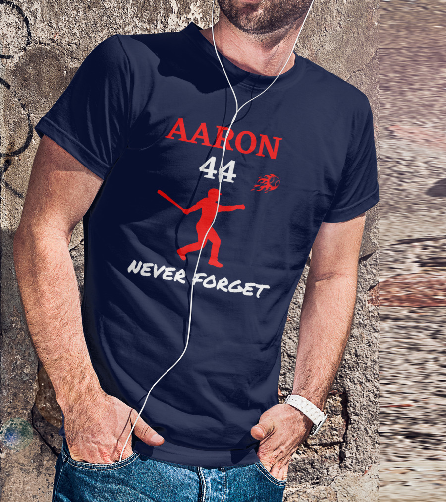 Aaron 44 Never Forget Baseball Jersey Hank HOF Milwaukee Atlanta Outfield T-Shirt