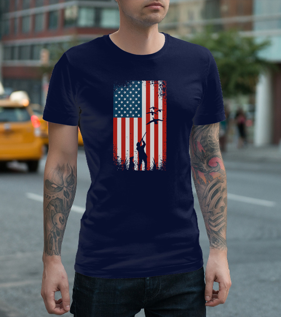 American Flag Hunter With Ducks T-Shirt