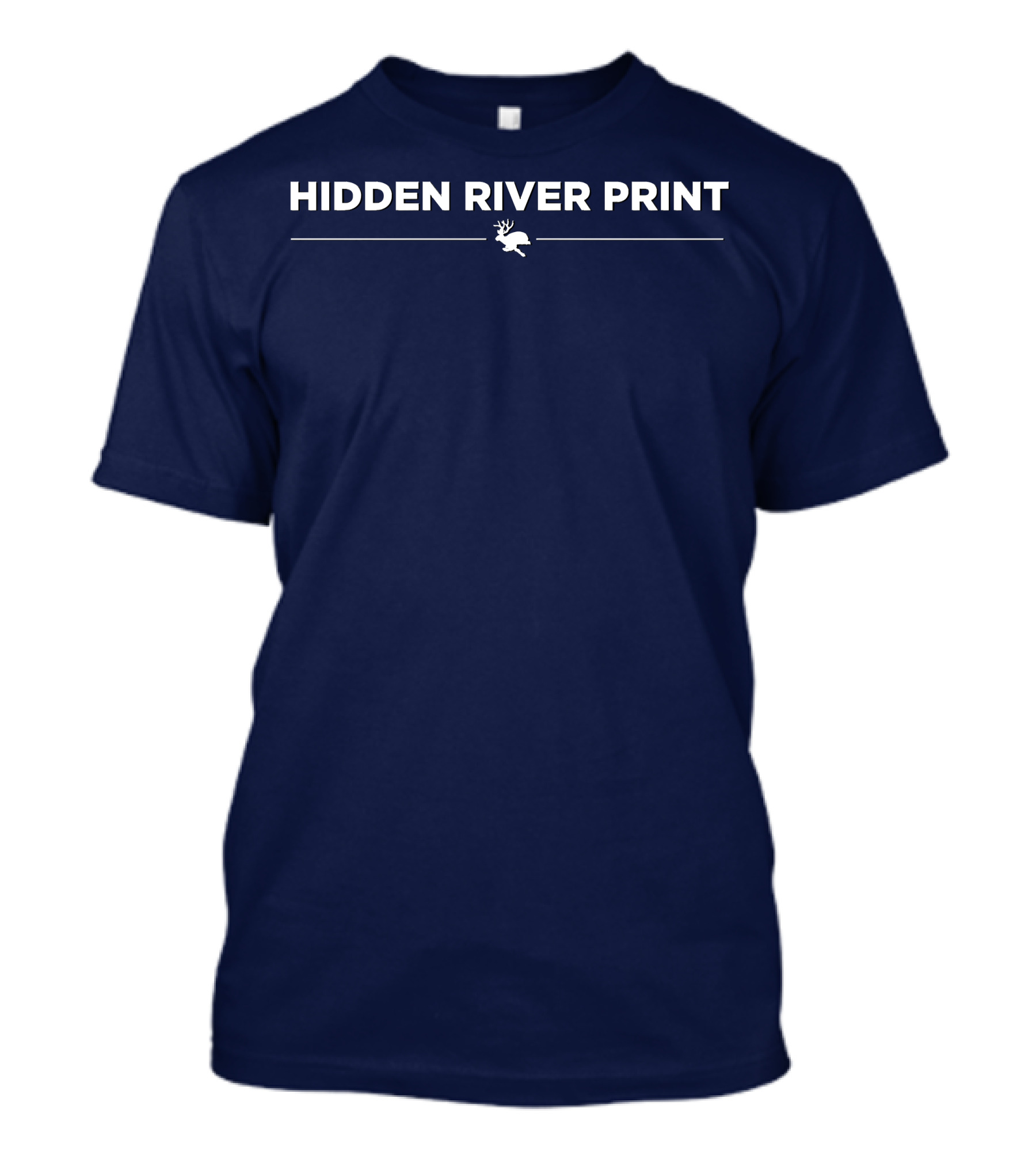 HIDDEN RIVER PRINT Deer Image Navy Background T-Shirt