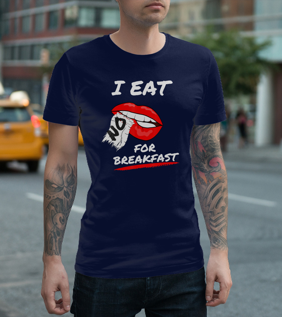 I EAT NO FOR BREAKFAST Lips with Torn Letter T-Shirt