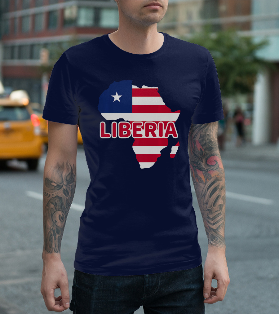 Liberia Map with Liberian Flag on Africa Background T-Shirt