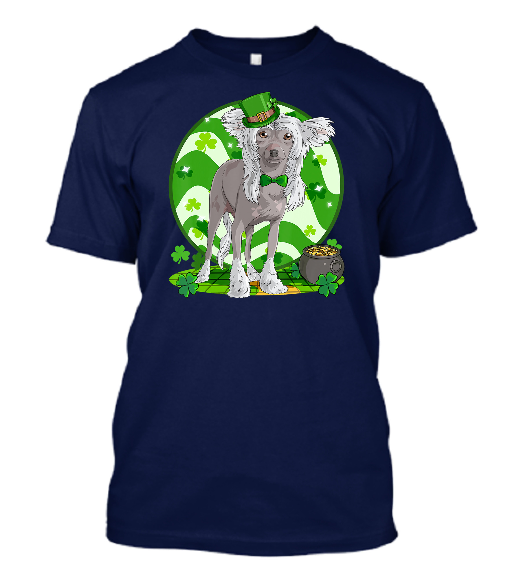 Chinese Crested Dog With Leprechaun Hat And Shamrocks For St Patrick's Day T-Shirt