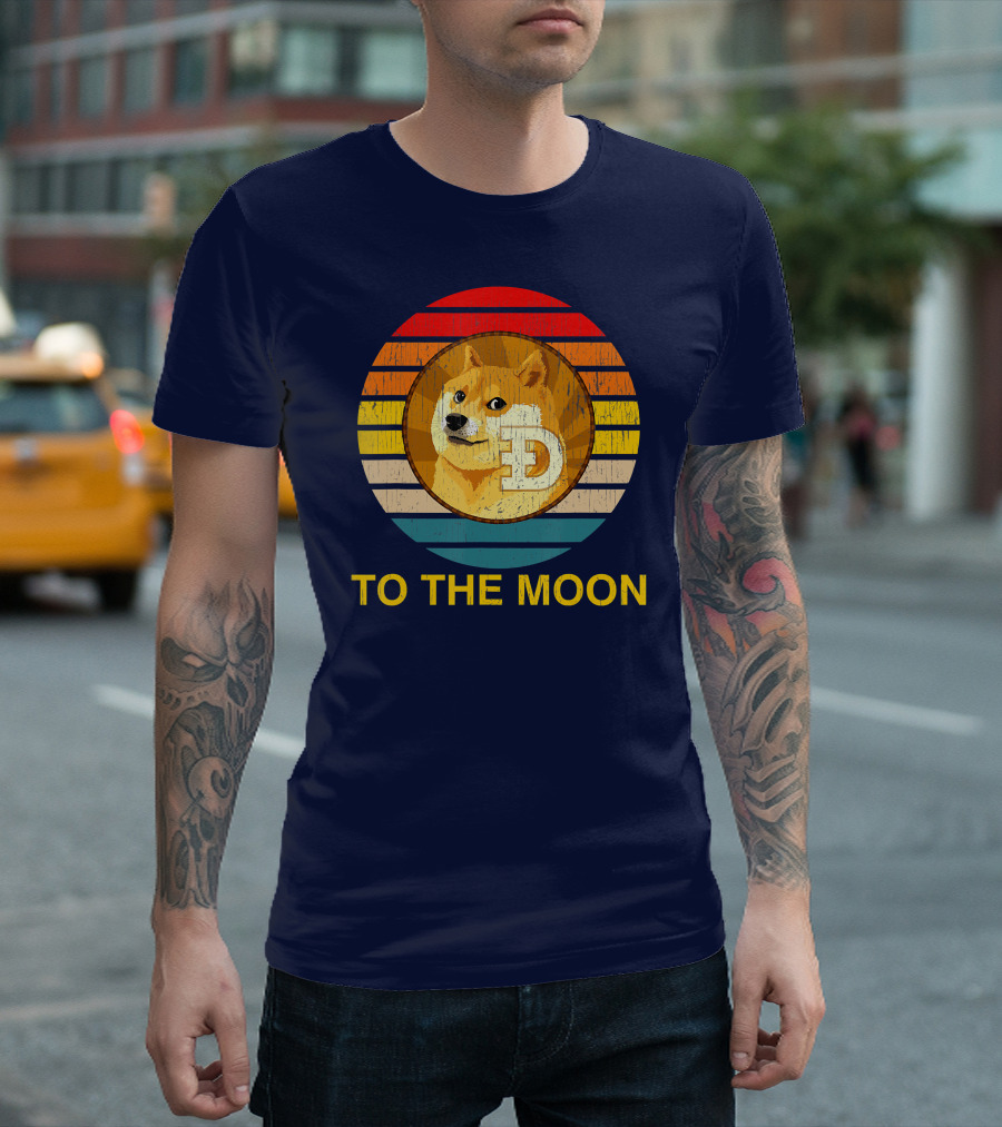 Dogecoin To the Moon Vintage Sunrise Doge Retro Circle T-Shirt