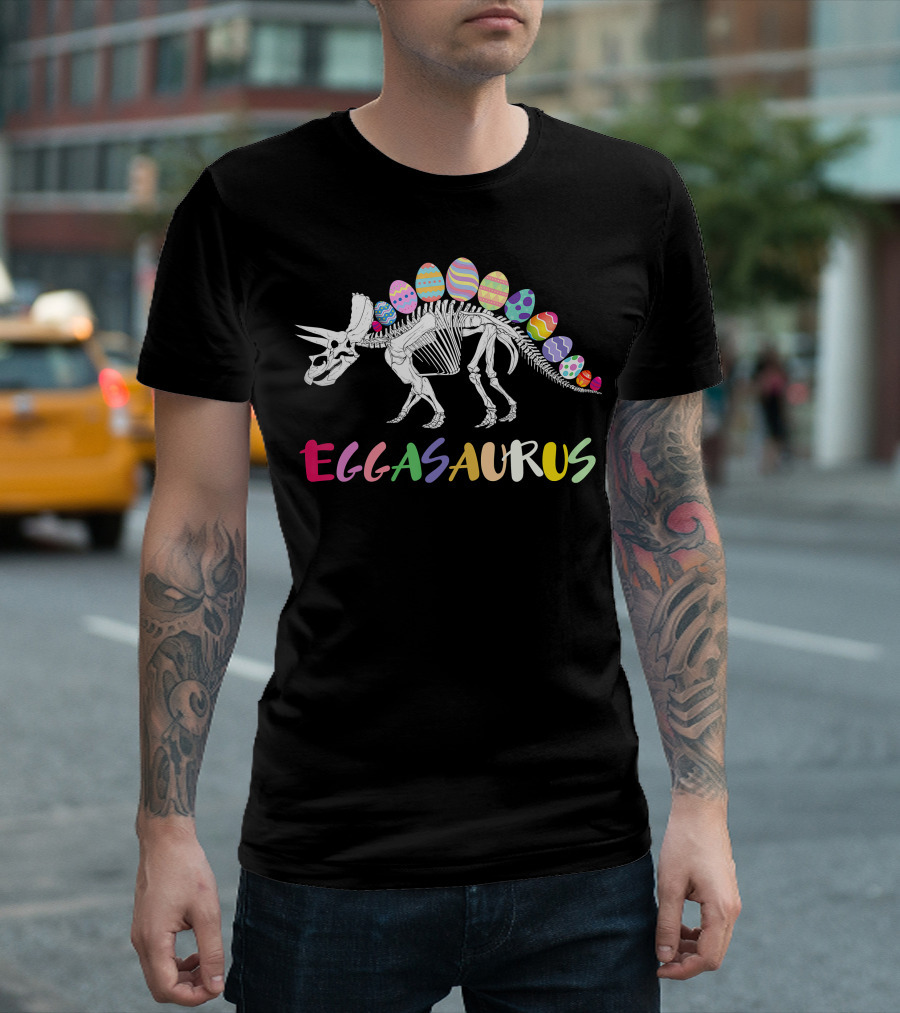 Eggasaurus Dinosaur Easter Day Multicolored Eggs T-Shirt