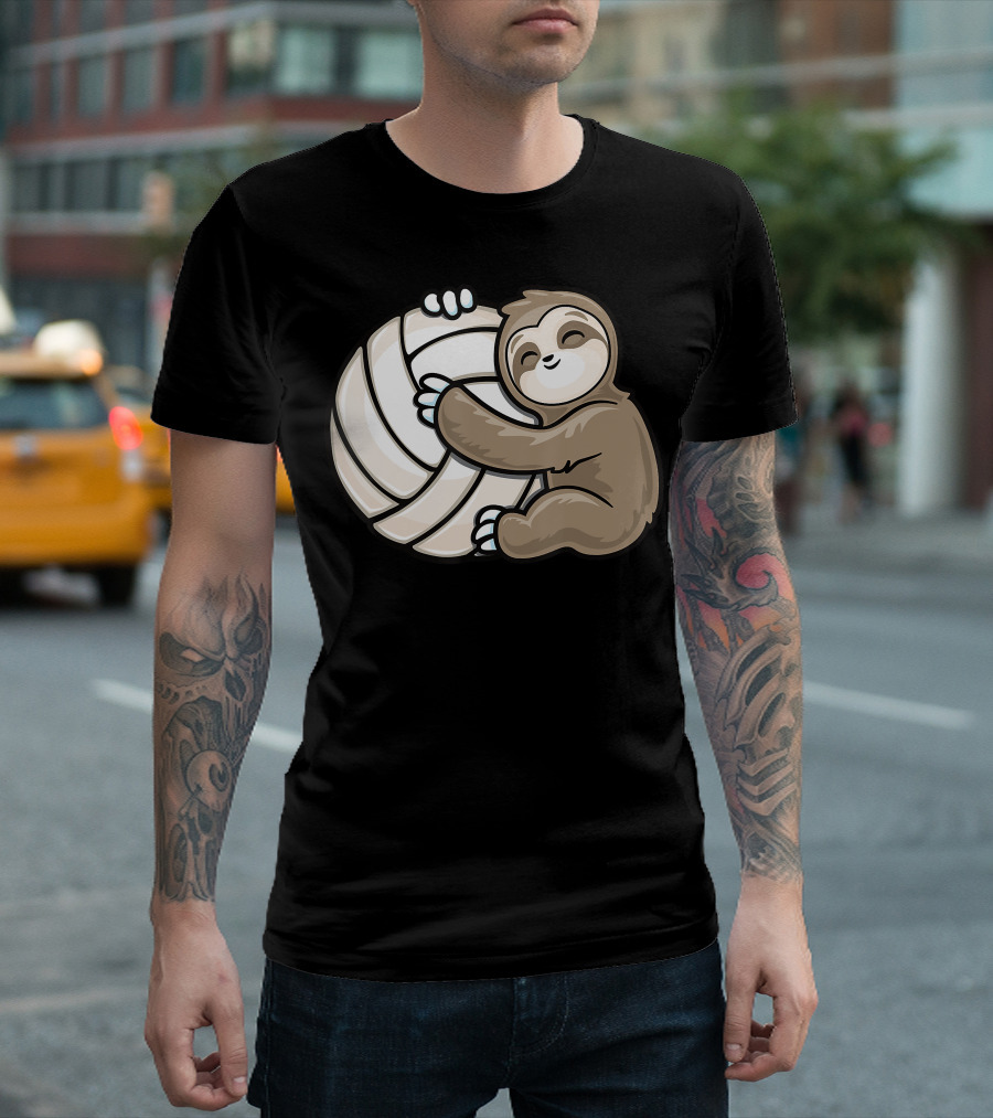 Sloth Hugging Volleyball at the Beach T-Shirt