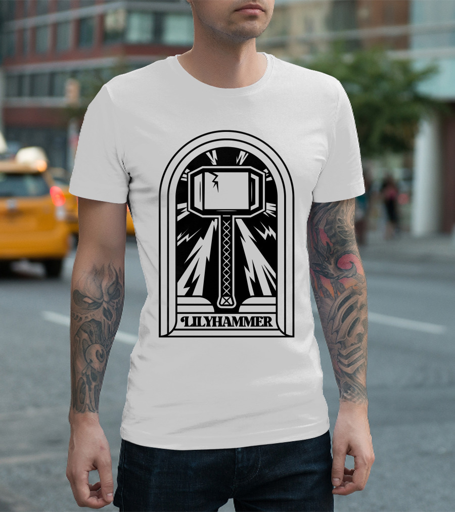 Lilyhammer Hammer Icon with Lightning Bolts and Bold Frame T-Shirt