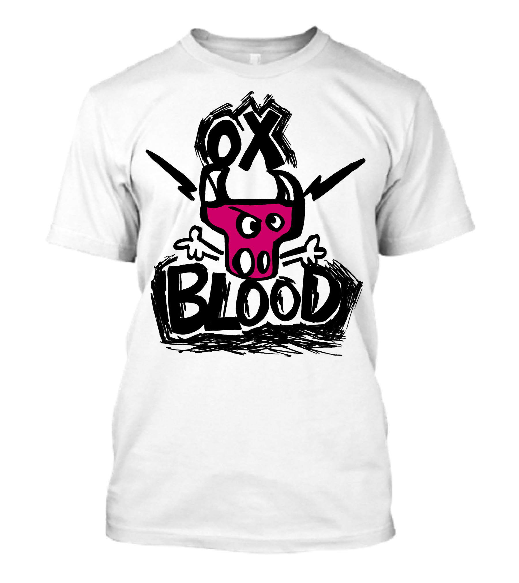OX BLOOD Sketched Bull Face With Bold Text And Stylized Outlines T-Shirt